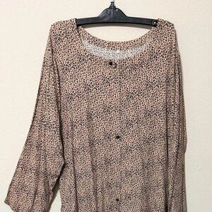 Women's Kaftan Loose Maxi Shirt Dress Beige Cheetah Animal Print Lounge Wear XXL